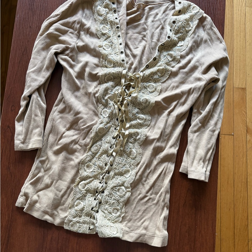 Lace-Up Beige Cardigan